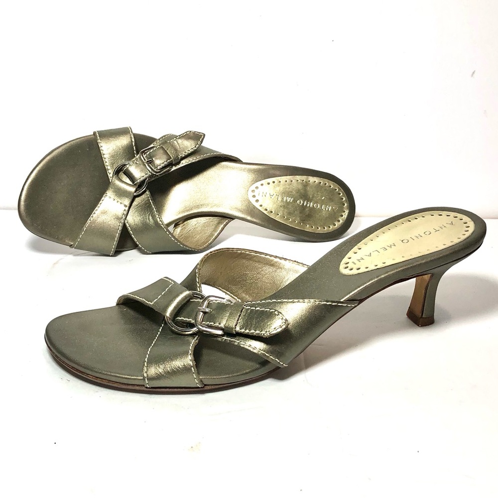 Antonio Melani Champagne Dressy Gold Heeled Slide Sandals‎ Women’s 7.5 M